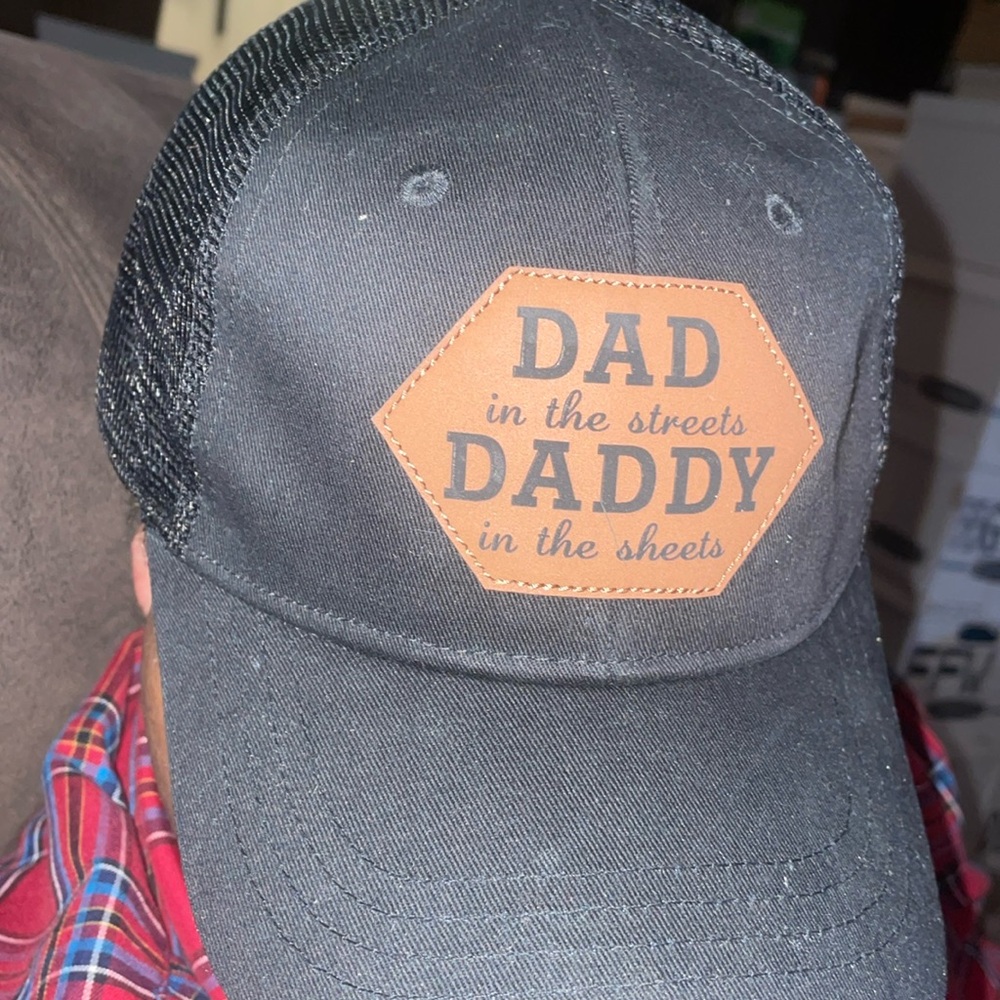 Dad hat super cute black trucker style with patch